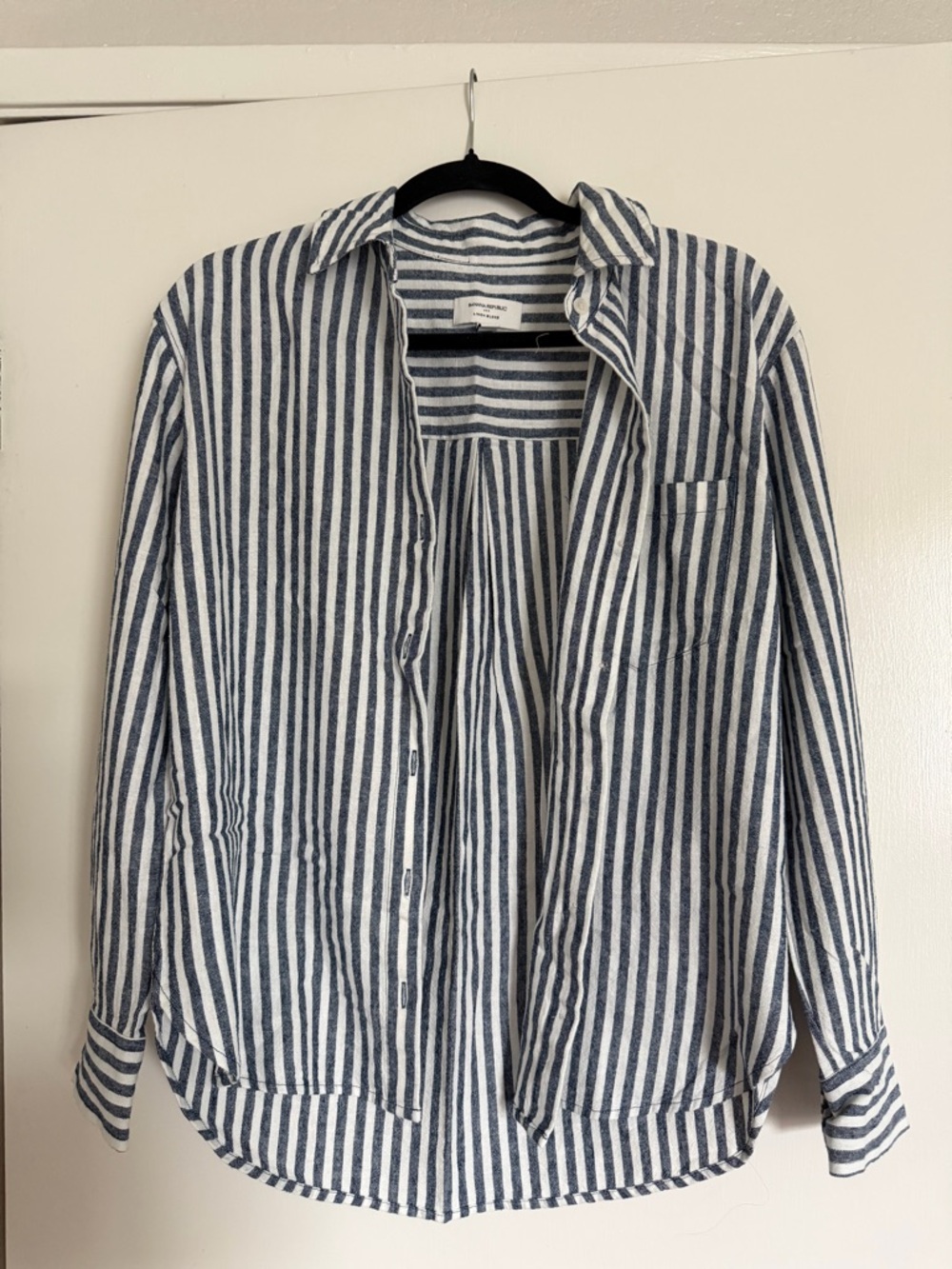 Striped Button-Up Shirt - Navy and White